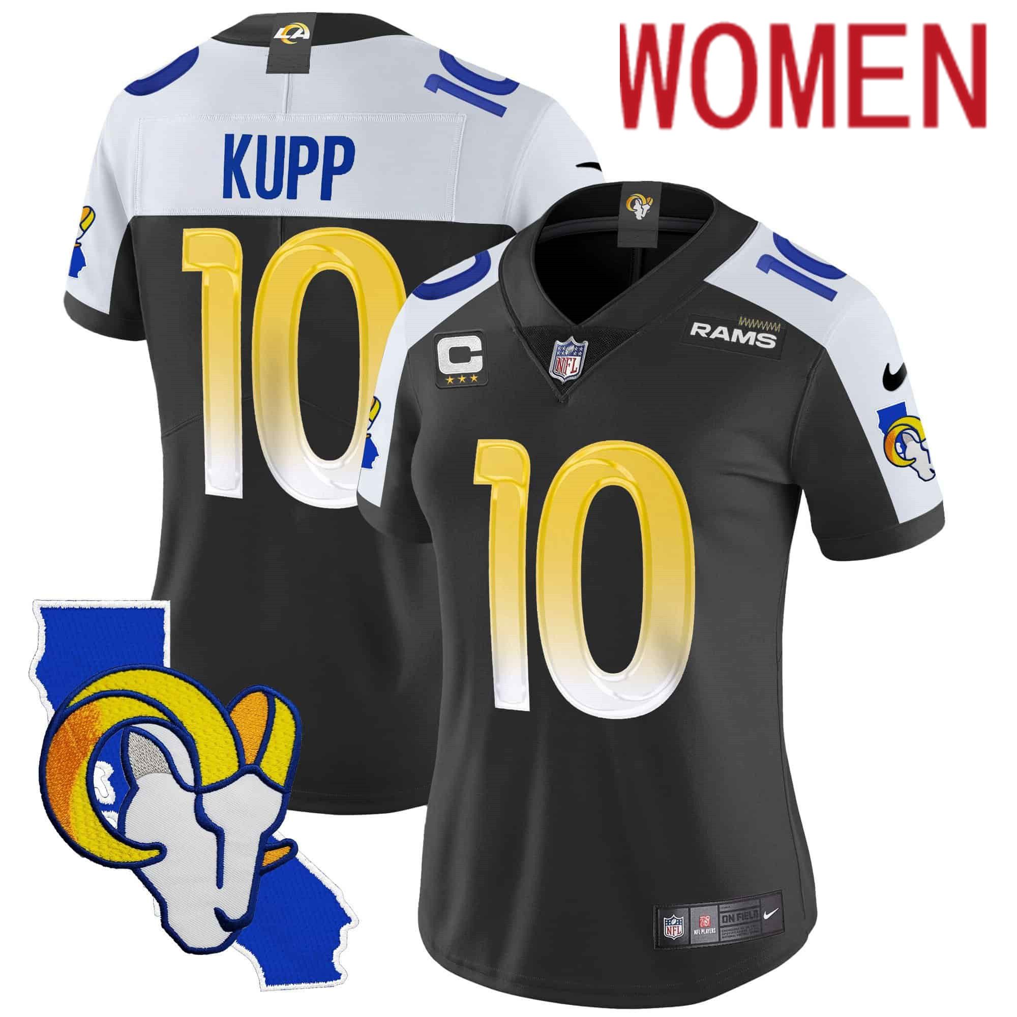 Women Los Angeles Rams #10 Kupp Black 2024 Nike California Patch Vapor Limited NFL Jersey